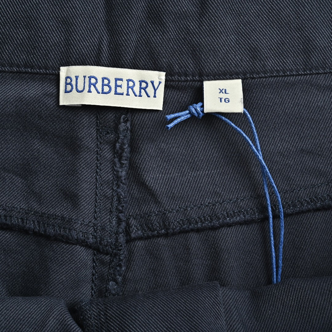 Burberry BBR Leather Back-Tab Cotton Cargo Trousers — Black