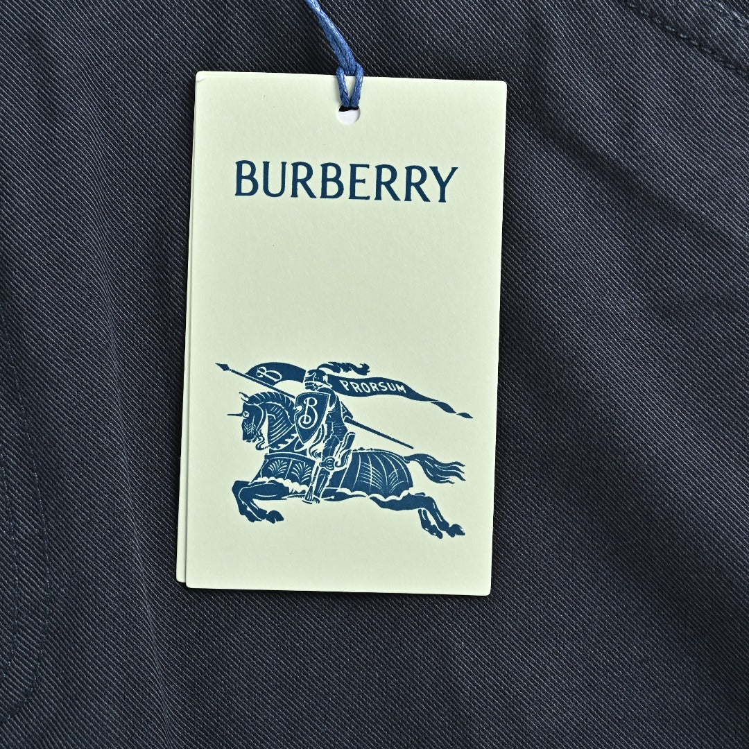 Burberry BBR Leather Back-Tab Cotton Cargo Trousers — Black