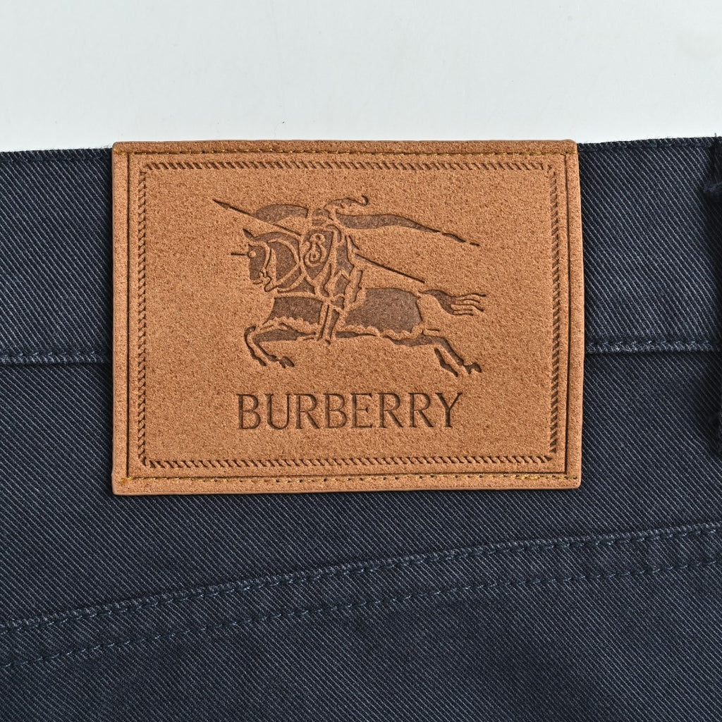 Burberry BBR Leather Back-Tab Cotton Cargo Trousers — Black