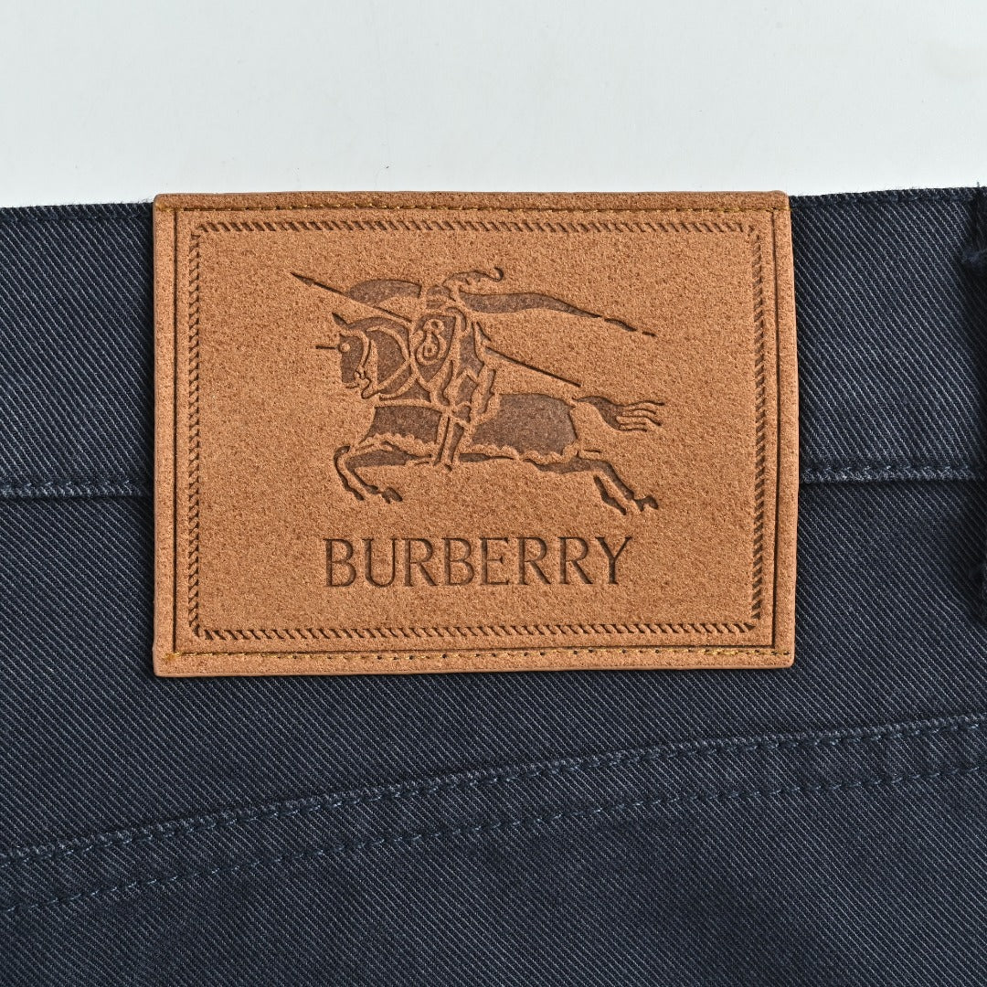 Burberry BBR Leather Back-Tab Cotton Cargo Trousers — Black
