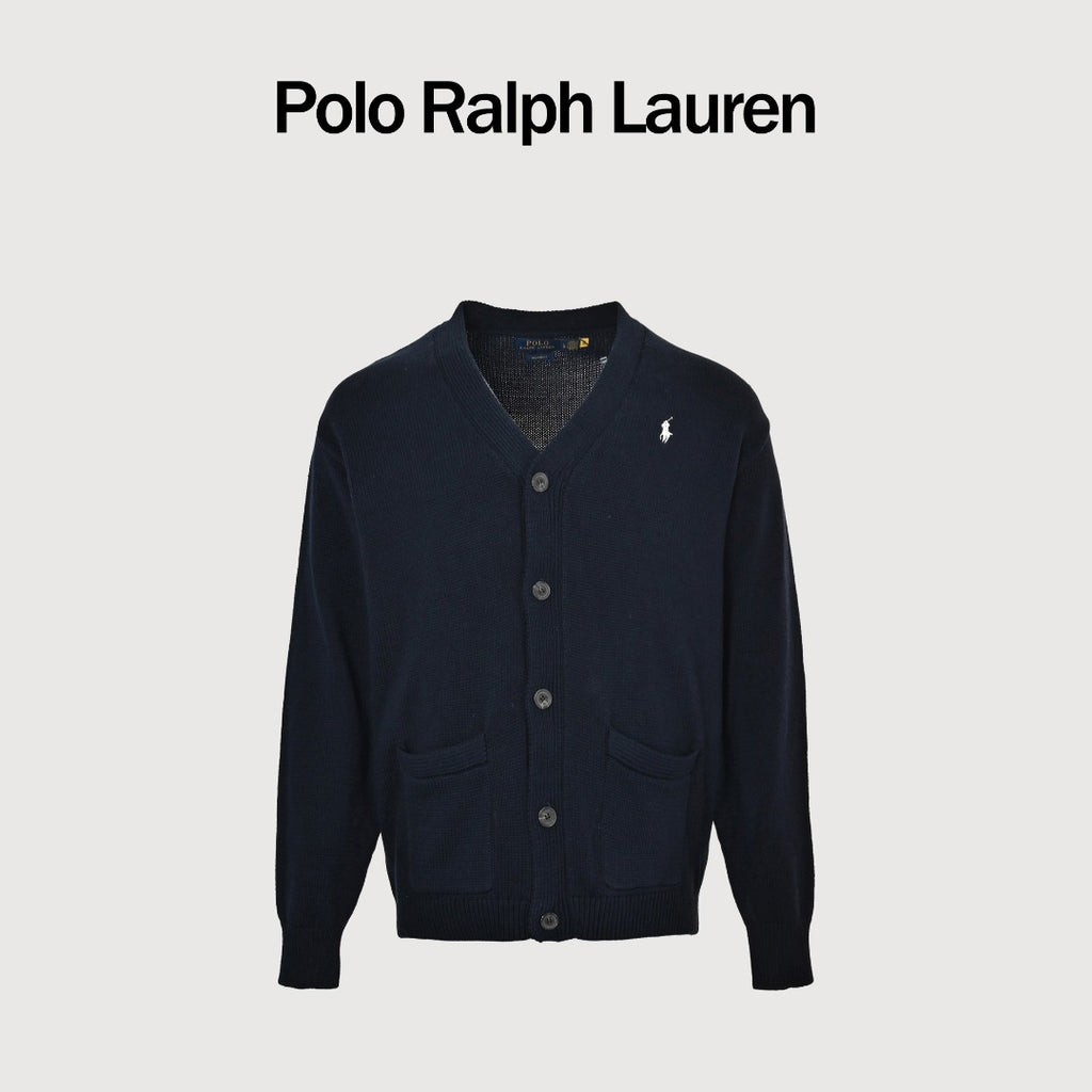 Ralph Lauren RL Polo Pony Embroidered Cotton Knit Cardigan — Navy