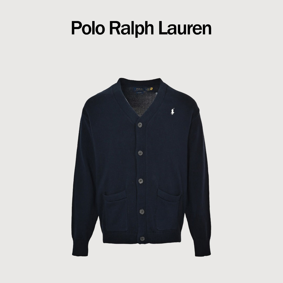 Ralph Lauren RL Polo Pony Embroidered Cotton Knit Cardigan — Navy