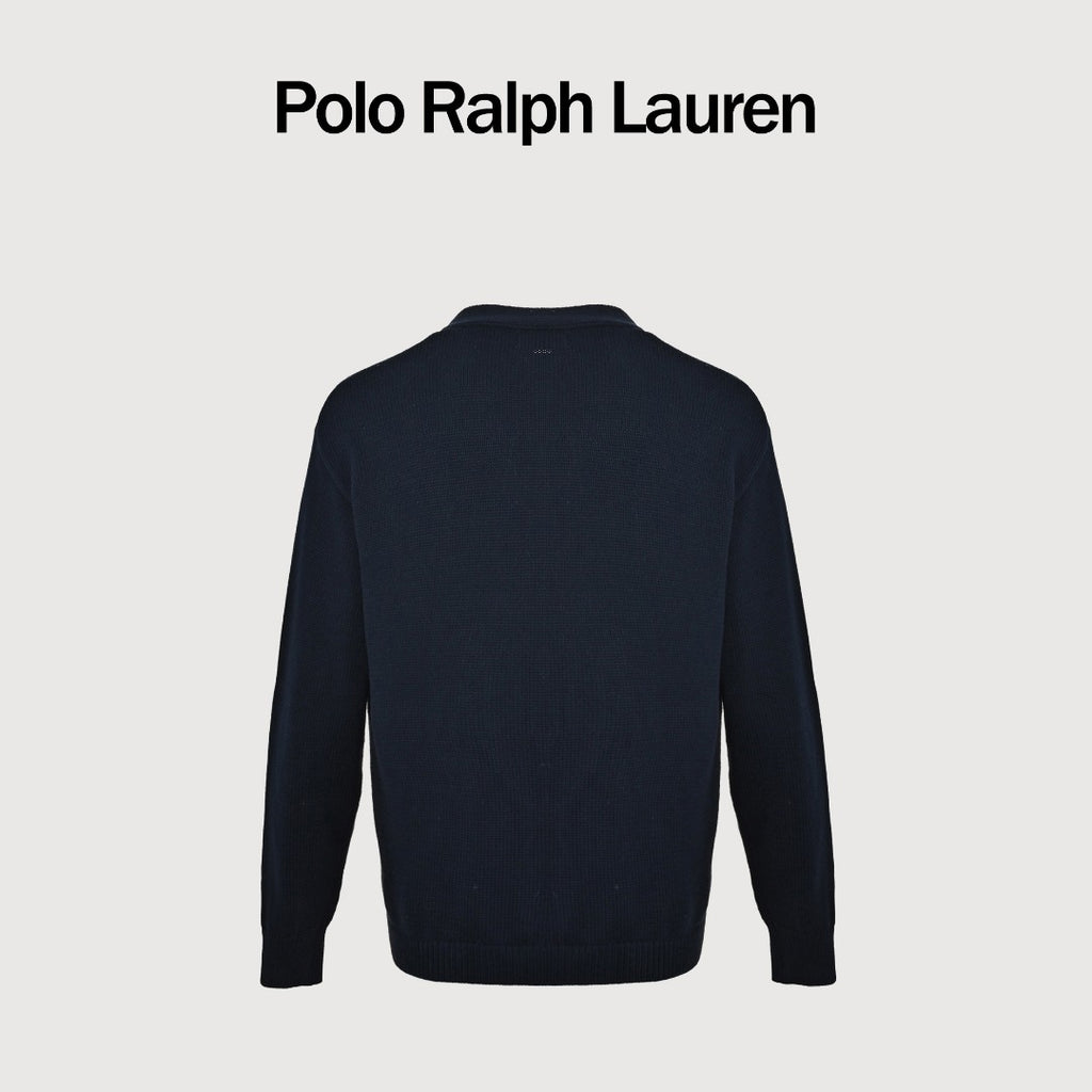 Ralph Lauren RL Polo Pony Embroidered Cotton Knit Cardigan — Navy