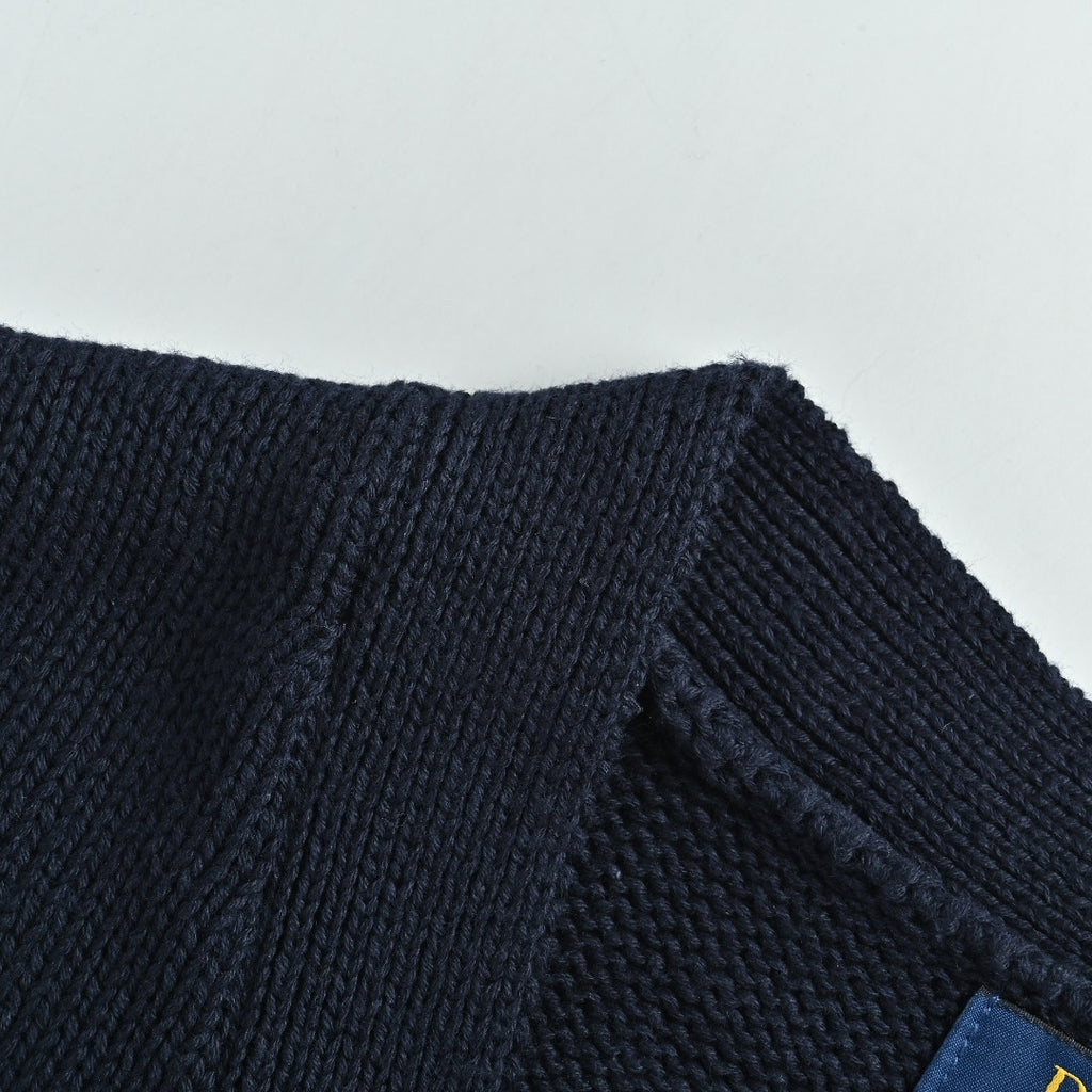 Ralph Lauren RL Polo Pony Embroidered Cotton Knit Cardigan — Navy