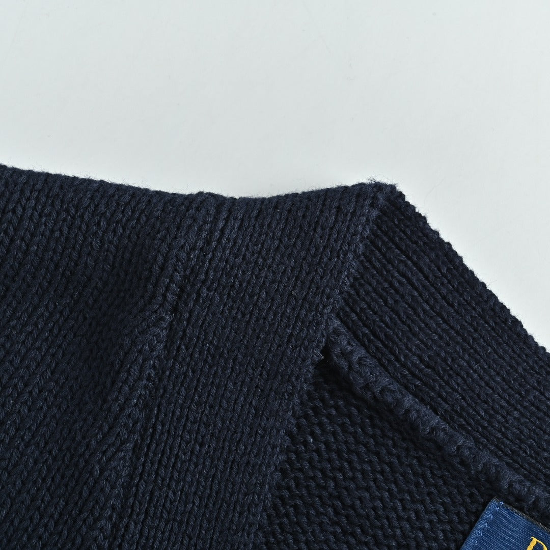 Ralph Lauren RL Polo Pony Embroidered Cotton Knit Cardigan — Navy
