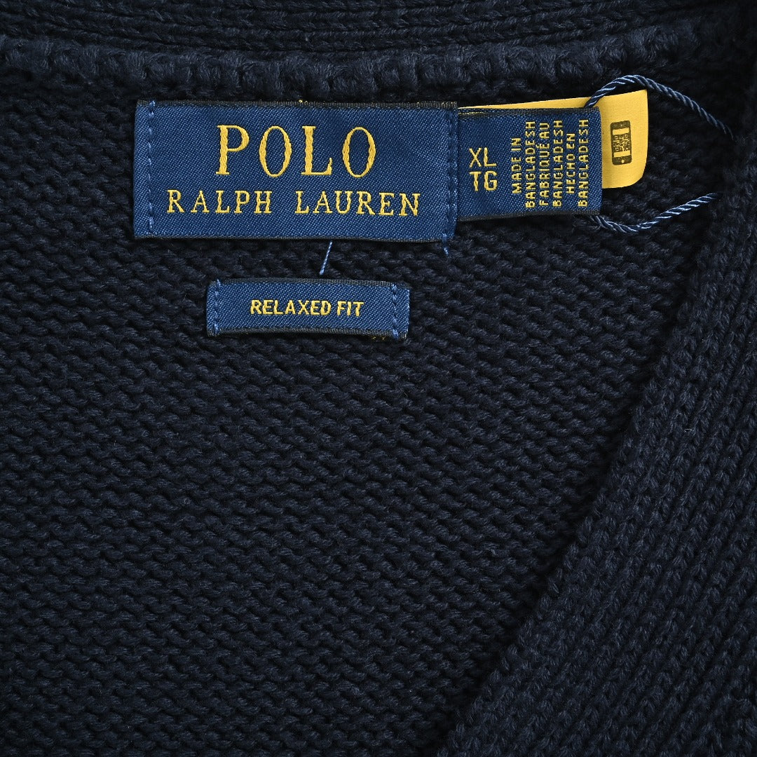 Ralph Lauren RL Polo Pony Embroidered Cotton Knit Cardigan — Navy