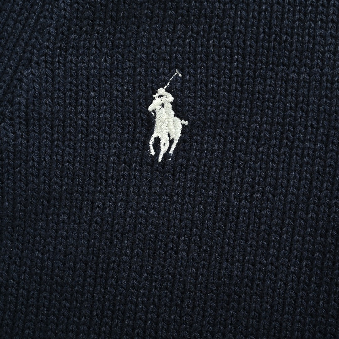 Ralph Lauren RL Polo Pony Embroidered Cotton Knit Cardigan — Navy