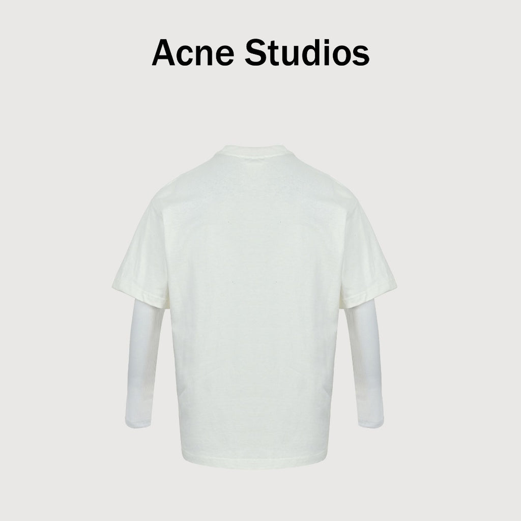 Acne Studios Blue Embroidered Knit Faux Two-Piece Long-Sleeve T-Shirt — White