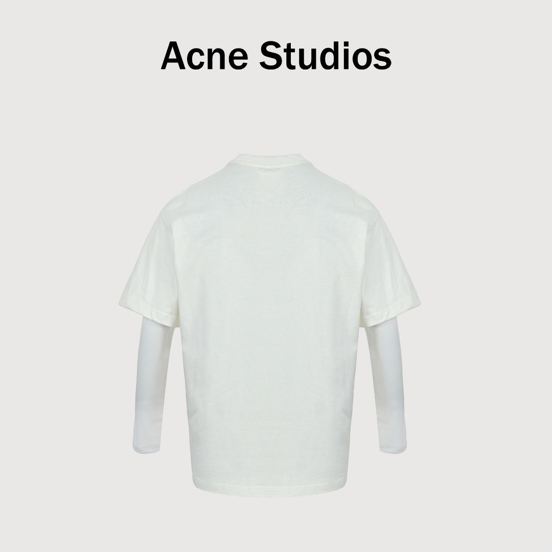 Acne Studios Blue Embroidered Knit Faux Two-Piece Long-Sleeve T-Shirt — White