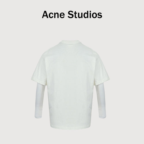 Acne Studios Blue Embroidered Knit Faux Two-Piece Long-Sleeve T-Shirt — White