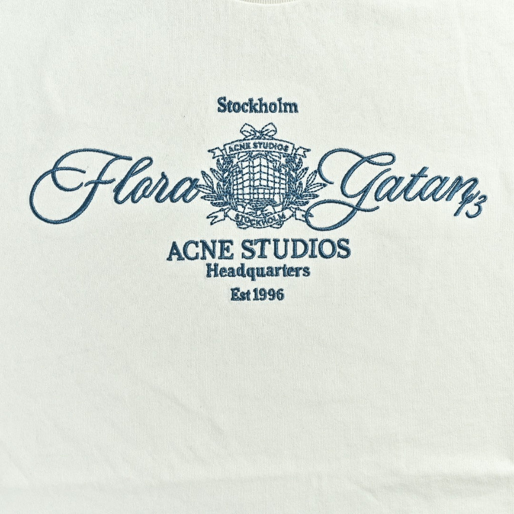 Acne Studios Blue Embroidered Knit Faux Two-Piece Long-Sleeve T-Shirt — White