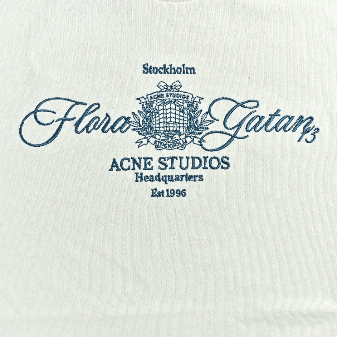 Acne Studios Blue Embroidered Knit Faux Two-Piece Long-Sleeve T-Shirt — White