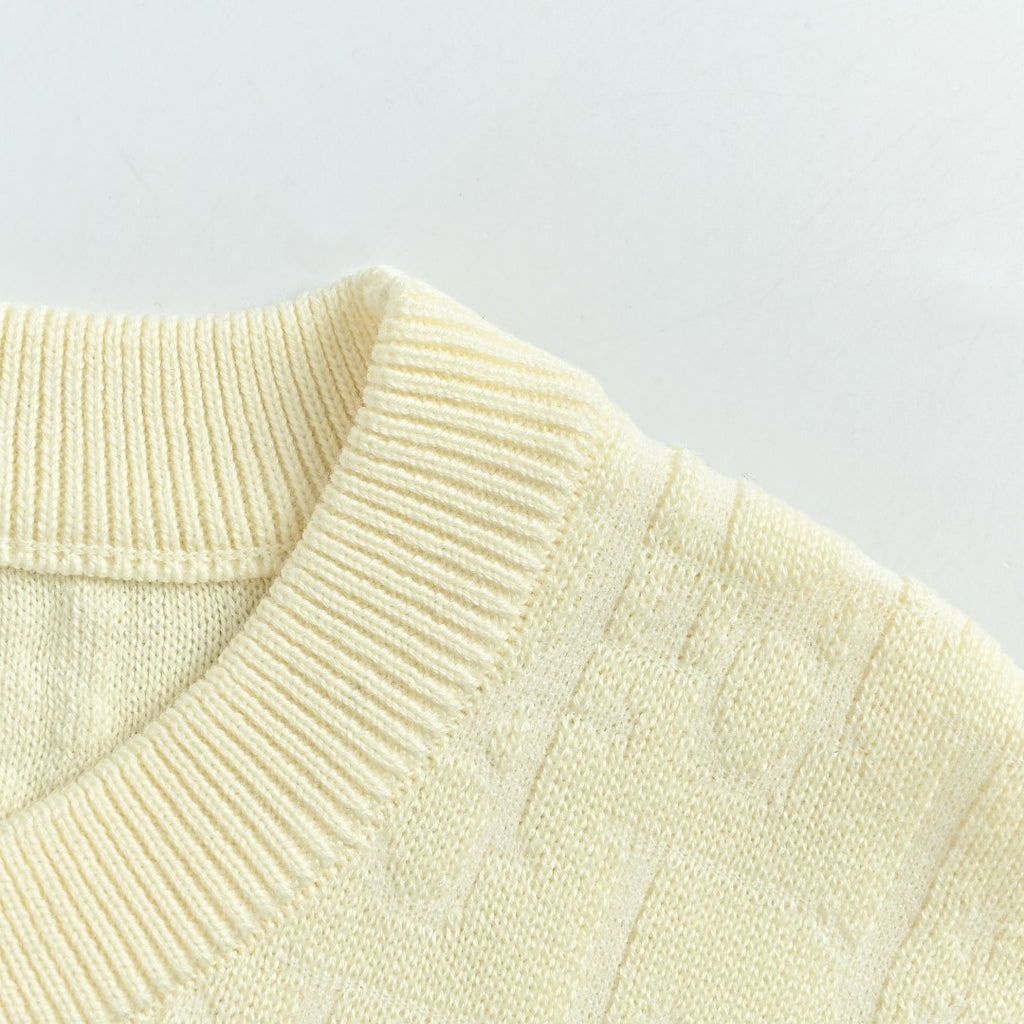 Dior CD Two-Tone Tonal Jacquard All-Over Pattern Crew Neck Sweater — Ecru