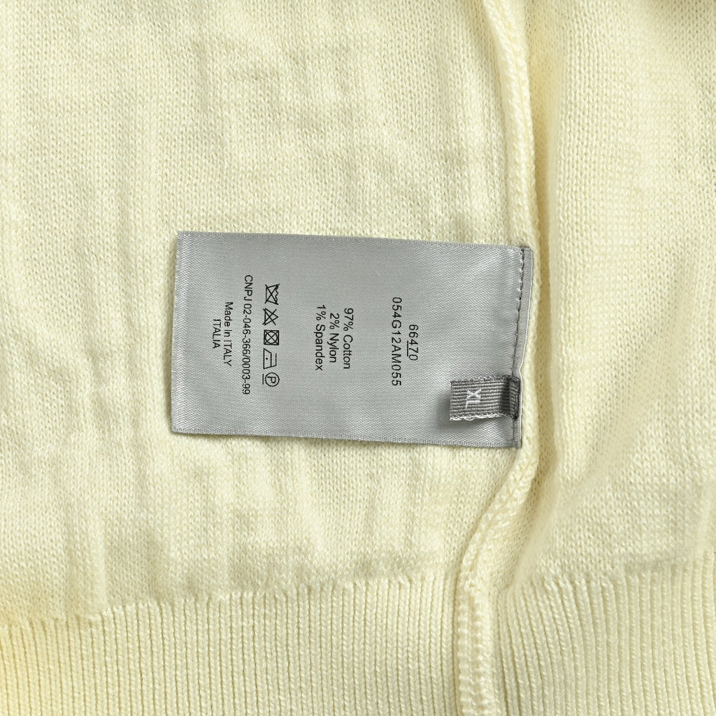 Dior CD Two-Tone Tonal Jacquard All-Over Pattern Crew Neck Sweater — Ecru