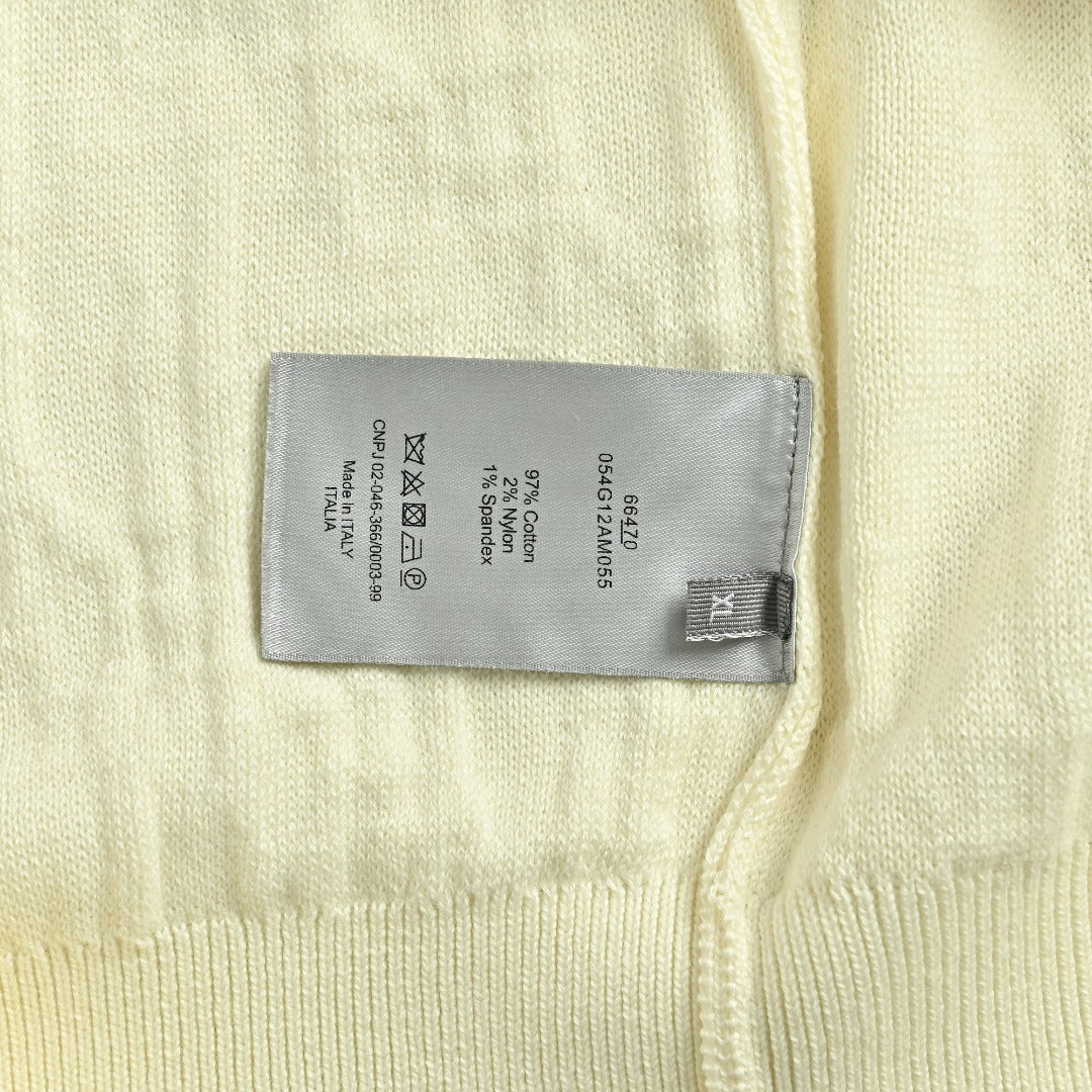 Dior CD Two-Tone Tonal Jacquard All-Over Pattern Crew Neck Sweater — Ecru