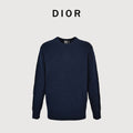 Dior CD Two-Tone Tonal Jacquard All-Over Pattern Crew Neck Sweater — Navy