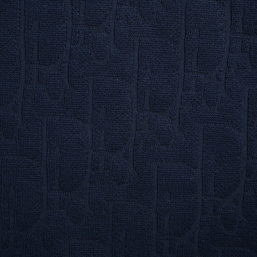 Dior CD Two-Tone Tonal Jacquard All-Over Pattern Crew Neck Sweater — Navy