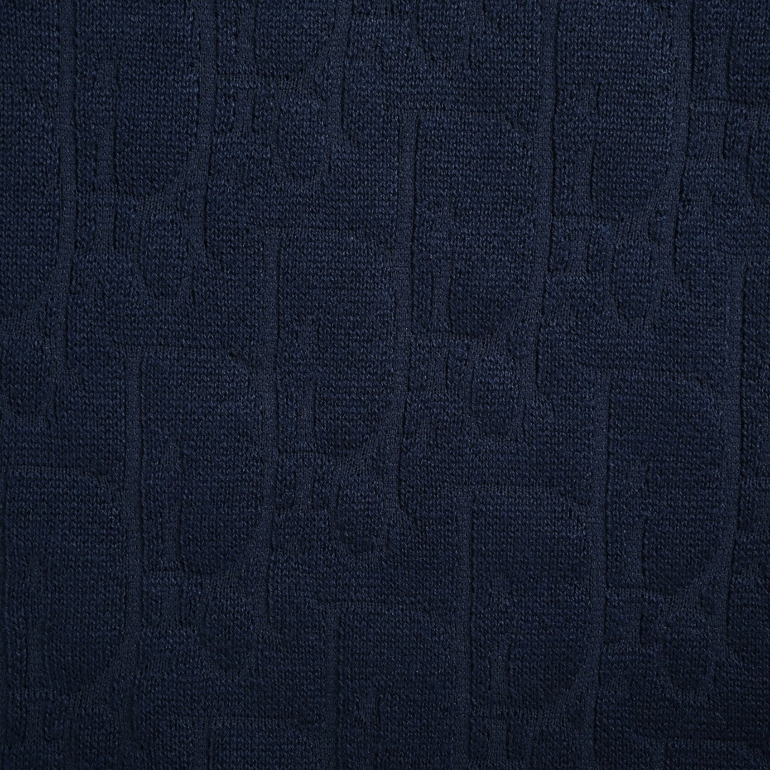 Dior CD Two-Tone Tonal Jacquard All-Over Pattern Crew Neck Sweater — Navy