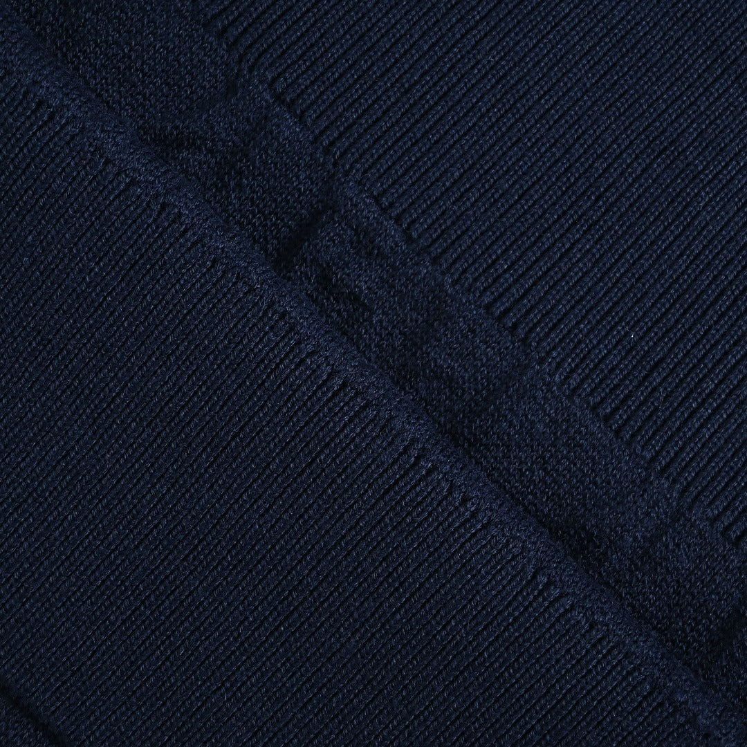 Dior CD Two-Tone Tonal Jacquard All-Over Pattern Crew Neck Sweater — Navy