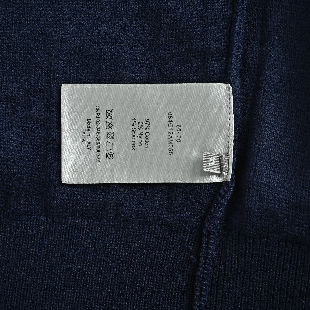 Dior CD Two-Tone Tonal Jacquard All-Over Pattern Crew Neck Sweater — Navy