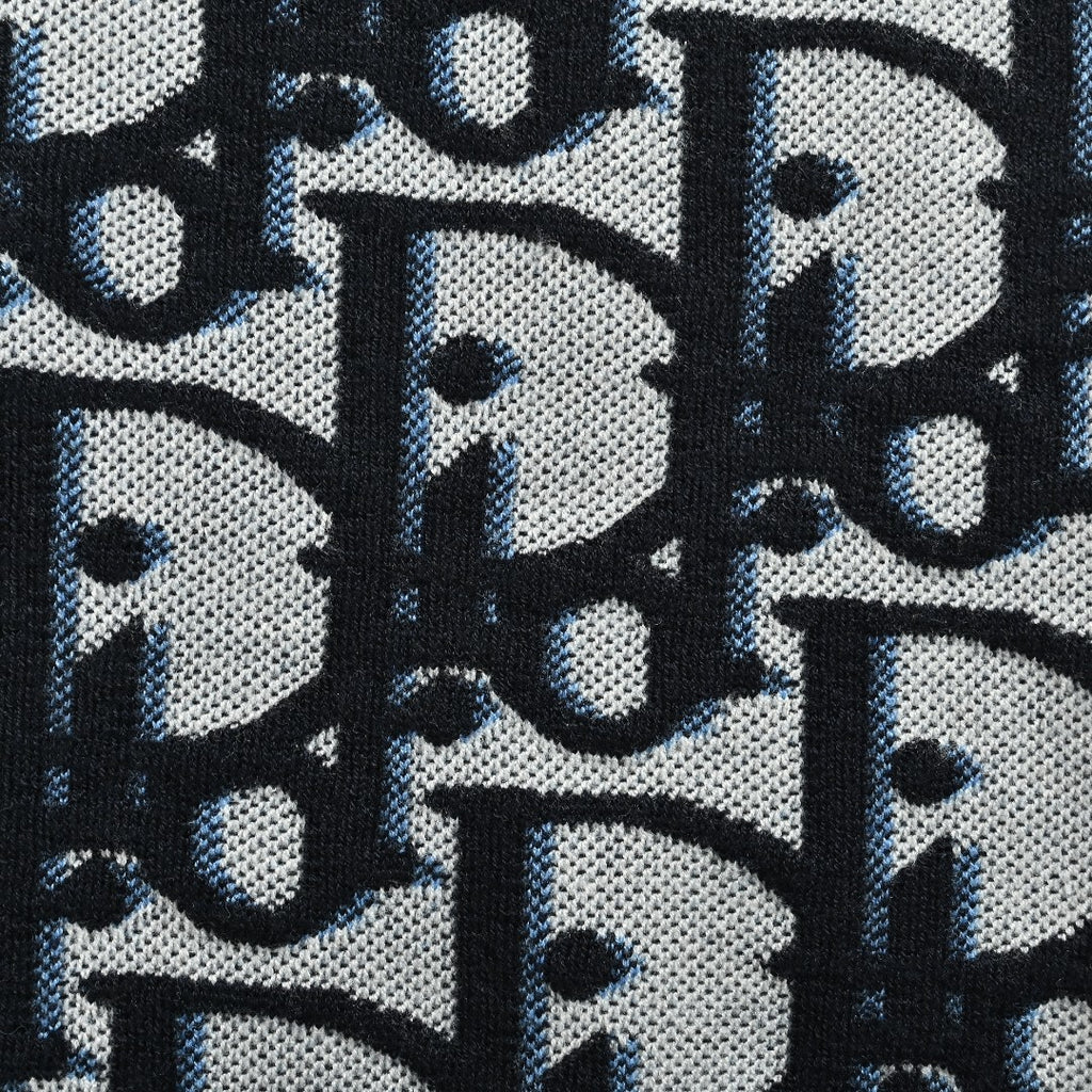 Dior CD Two-Tone All-Over Oblique Jacquard Cotton-Wool Blend Knit Sweater — Black