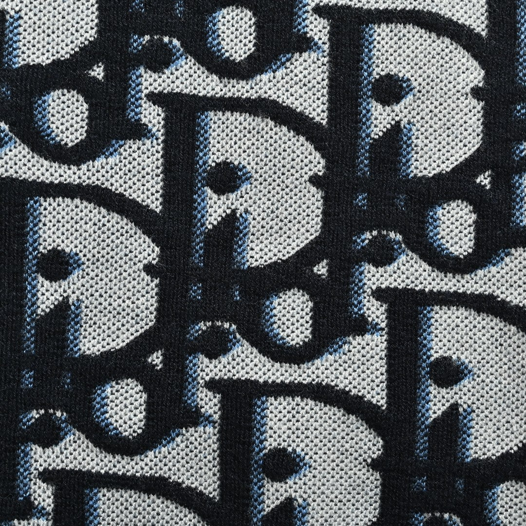 Dior CD Two-Tone All-Over Oblique Jacquard Cotton-Wool Blend Knit Sweater — Black
