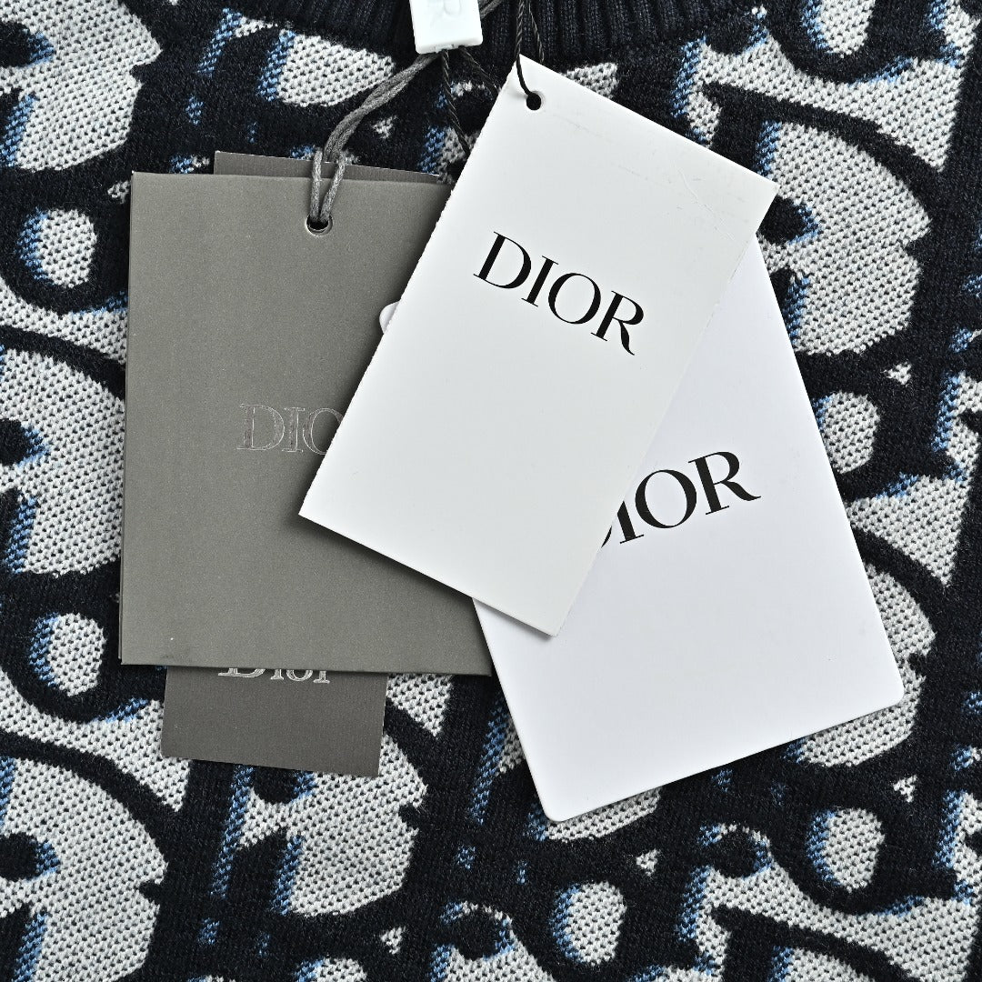 Dior CD Two-Tone All-Over Oblique Jacquard Cotton-Wool Blend Knit Sweater — Black