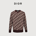 Dior CD Two-Tone All-Over Oblique Jacquard Cotton-Wool Blend Knit Sweater — Burgundy