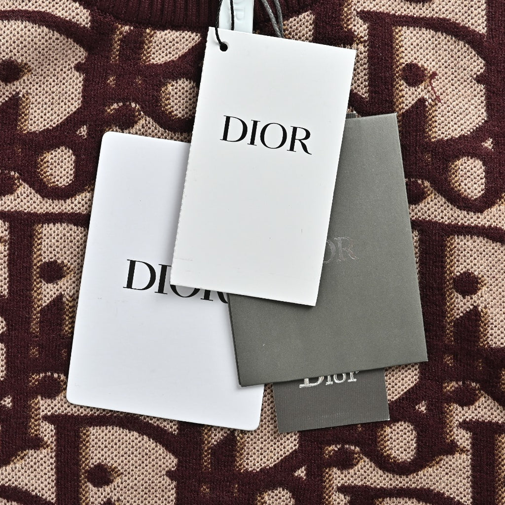 Dior CD Two-Tone All-Over Oblique Jacquard Cotton-Wool Blend Knit Sweater — Burgundy