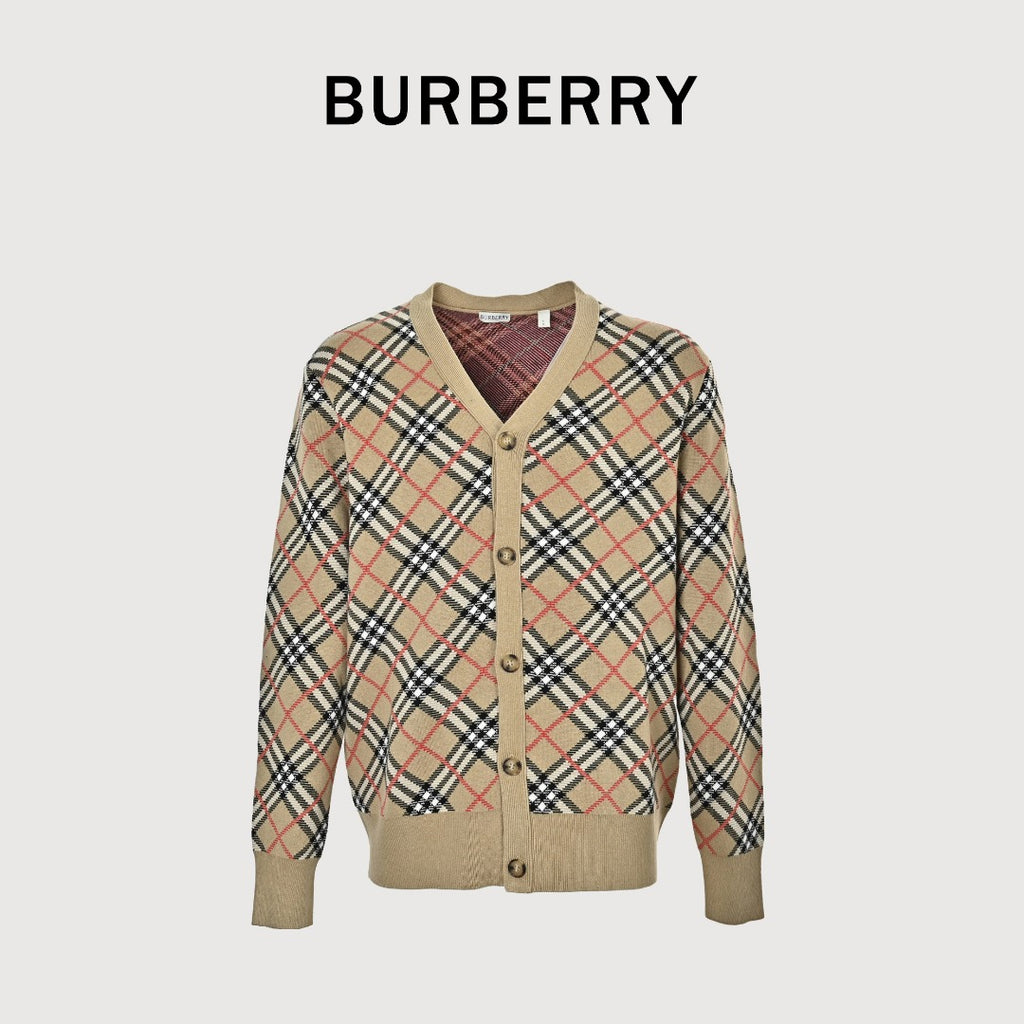 Burberry BBR Diamond Check Knit Cardigan — Archive Camel