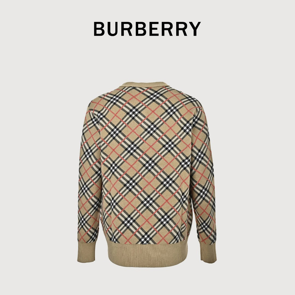 Burberry BBR Diamond Check Knit Cardigan — Archive Camel