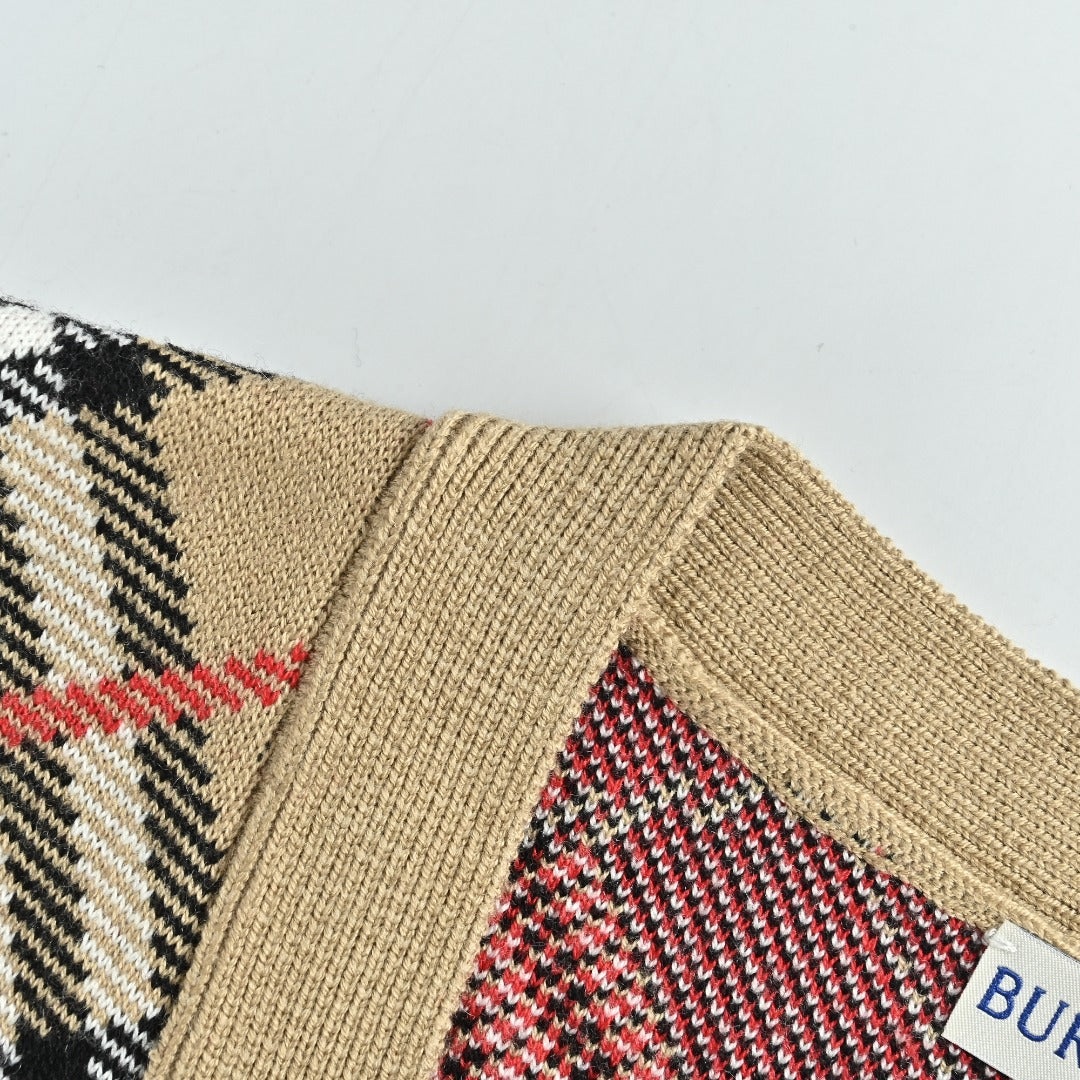 Burberry BBR Diamond Check Knit Cardigan — Archive Camel