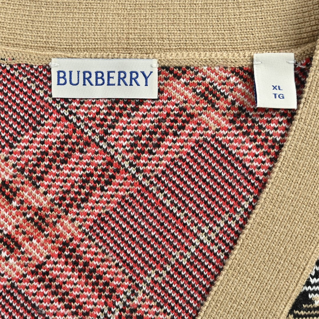 Burberry BBR Diamond Check Knit Cardigan — Archive Camel