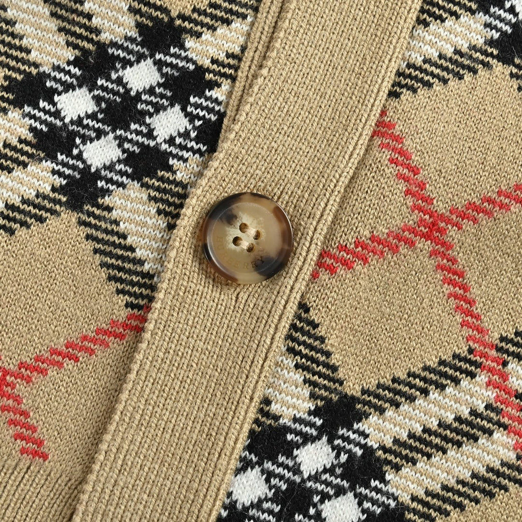 Burberry BBR Diamond Check Knit Cardigan — Archive Camel