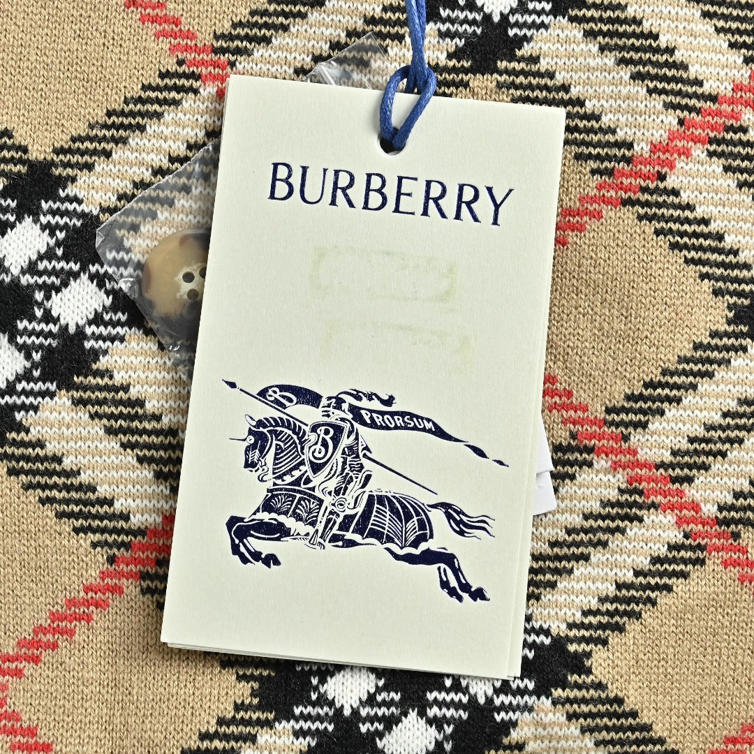 Burberry BBR Diamond Check Knit Cardigan — Archive Camel