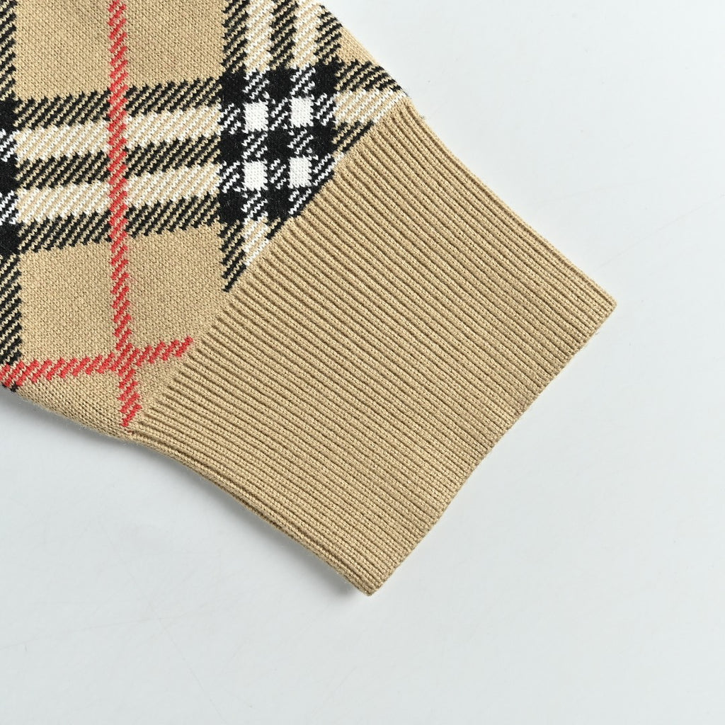 Burberry BBR Diamond Check Knit Cardigan — Archive Camel