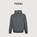 Fendi FD FF Monogram-Lined Zip Hoodie — Charcoal Grey