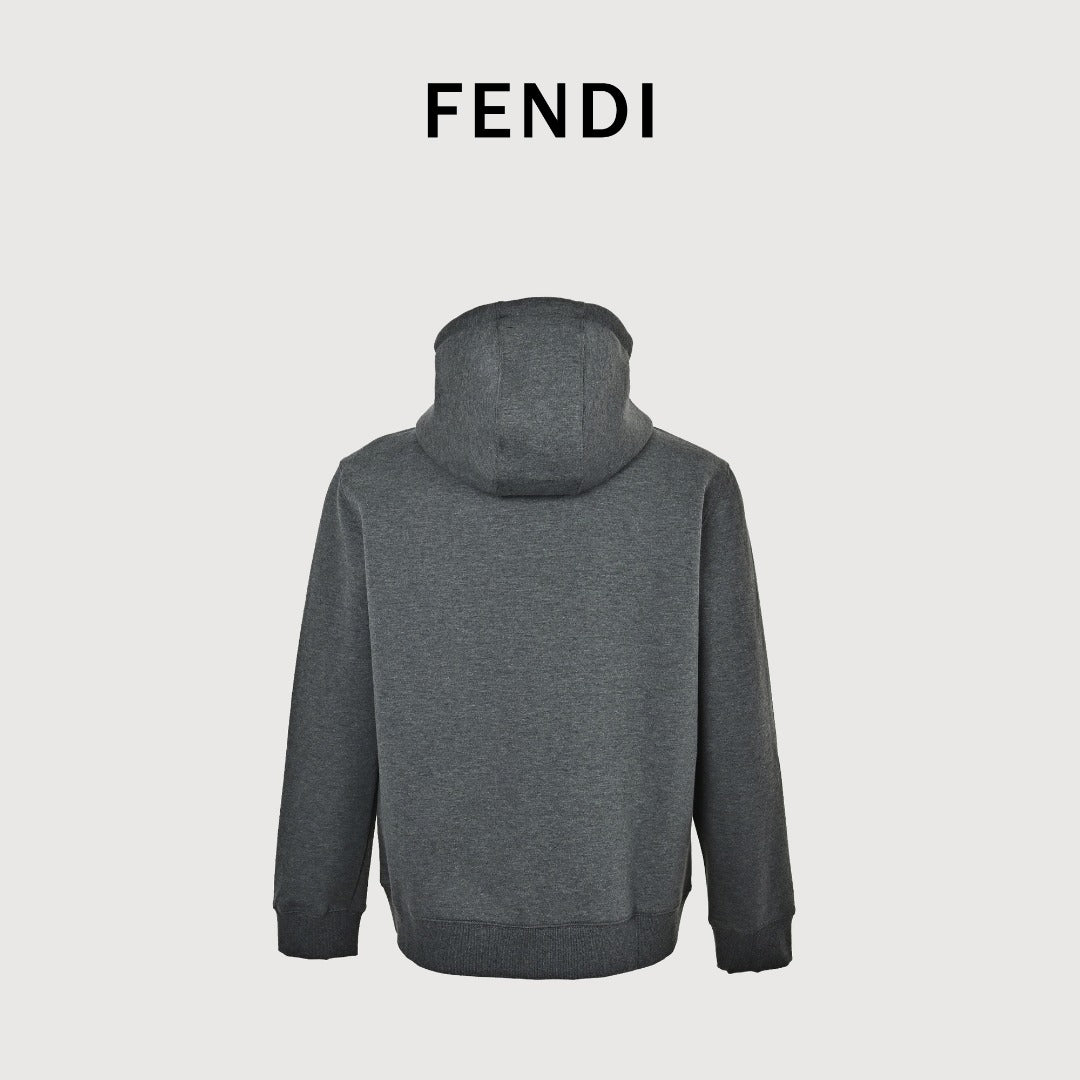 Fendi FD FF Monogram-Lined Zip Hoodie — Charcoal Grey