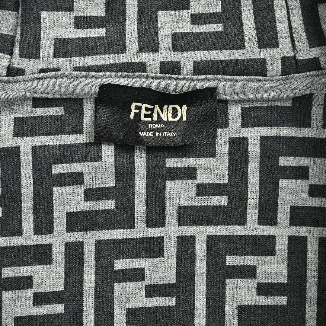 Fendi FD FF Monogram-Lined Zip Hoodie — Charcoal Grey
