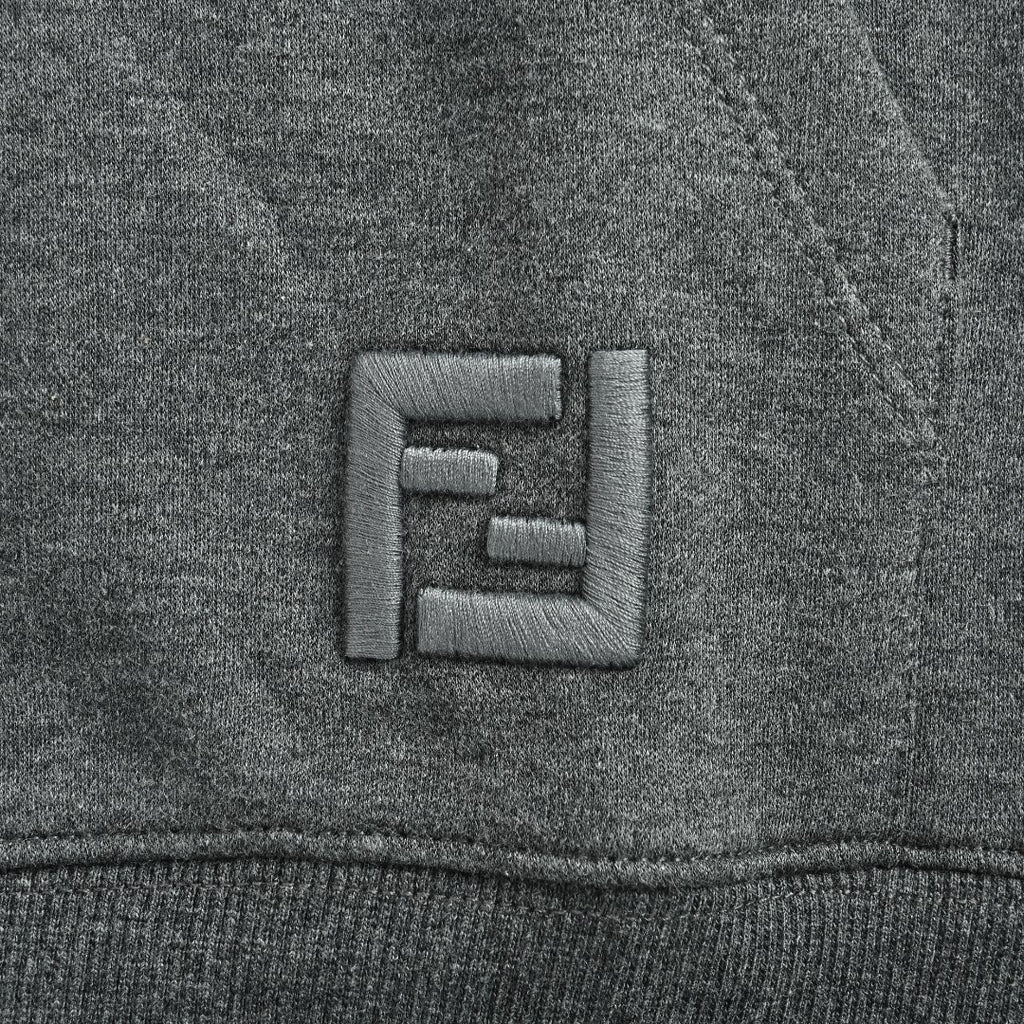Fendi FD FF Monogram-Lined Zip Hoodie — Charcoal Grey