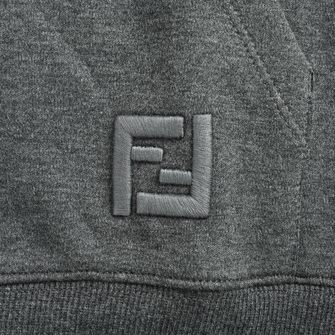 Fendi FD FF Monogram-Lined Zip Hoodie — Charcoal Grey