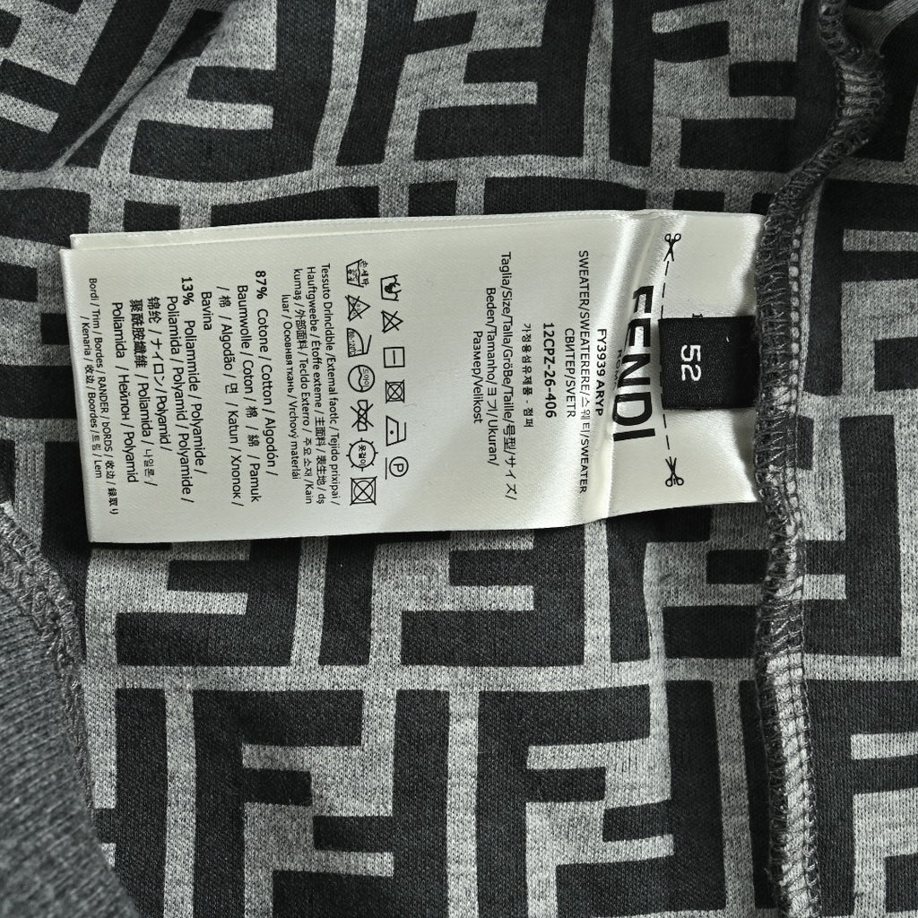 Fendi FD FF Monogram-Lined Zip Hoodie — Charcoal Grey