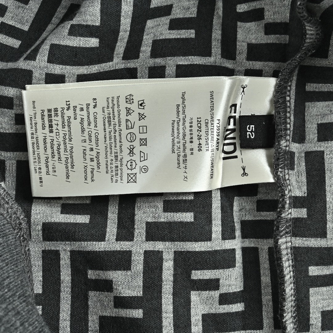 Fendi FD FF Monogram-Lined Zip Hoodie — Charcoal Grey
