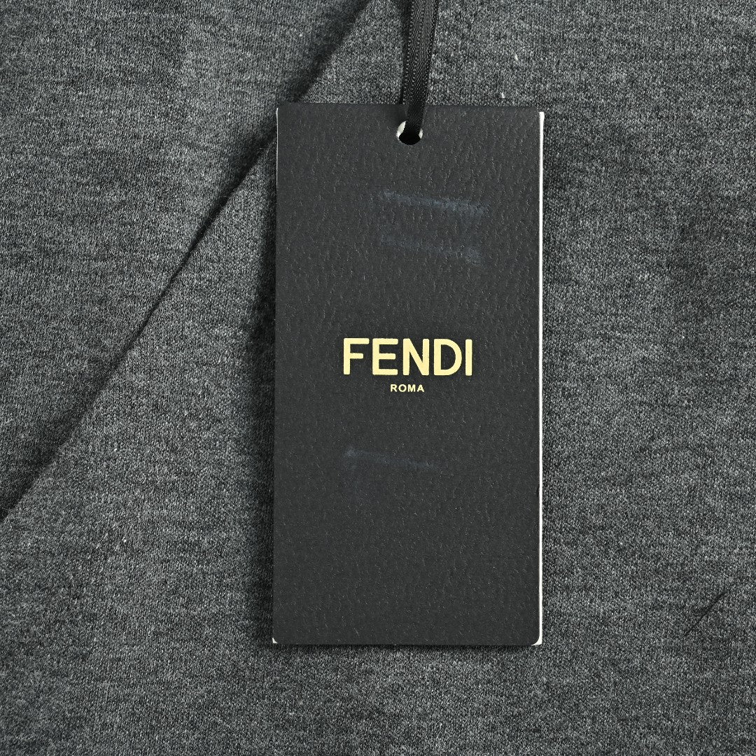 Fendi FD FF Monogram-Lined Zip Hoodie — Charcoal Grey