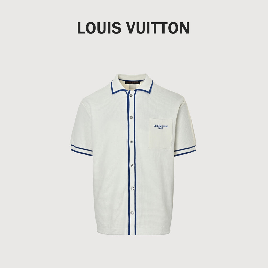 Louis Vuitton Pocket Badge Embroidered Knit Short-Sleeve Shirt — White