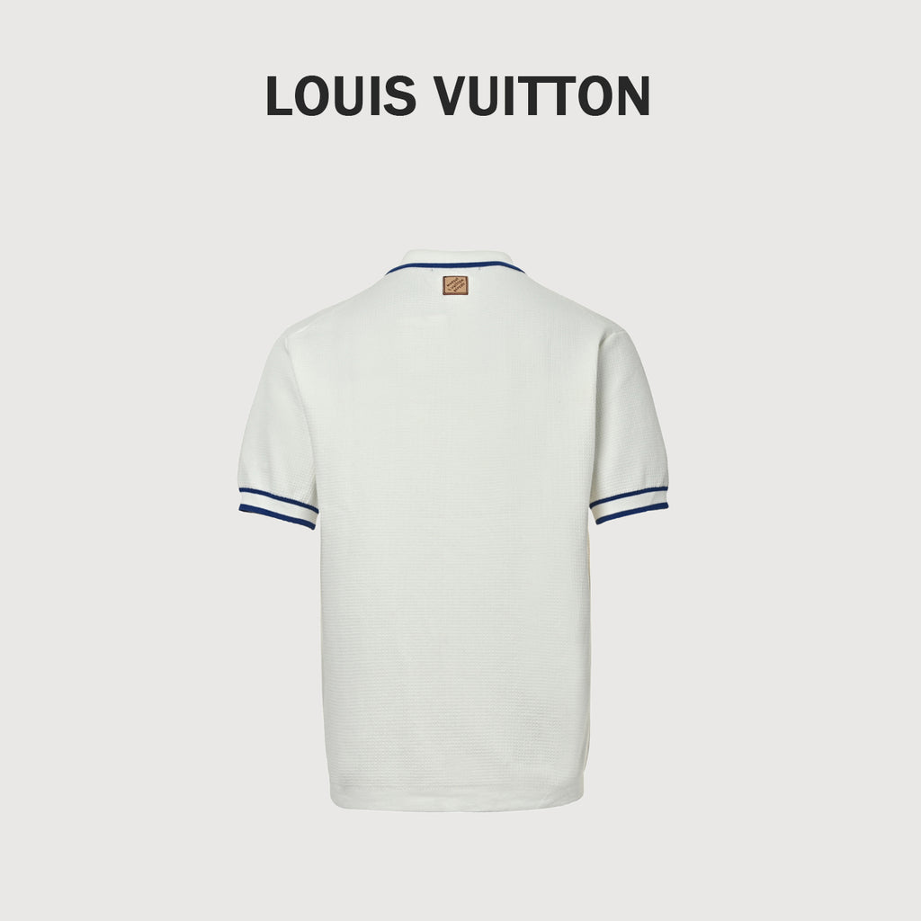 Louis Vuitton Pocket Badge Embroidered Knit Short-Sleeve Shirt — White