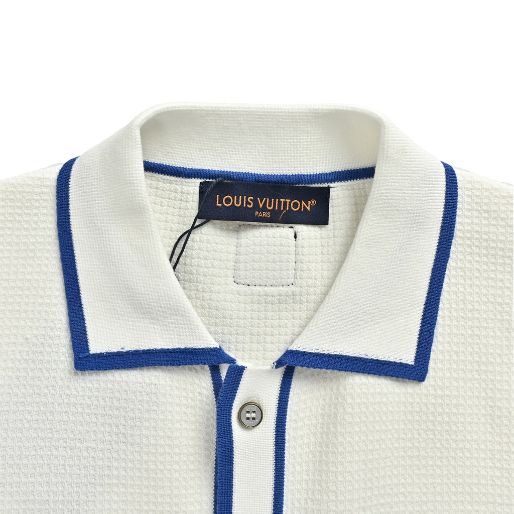 Louis Vuitton Pocket Badge Embroidered Knit Short-Sleeve Shirt — White