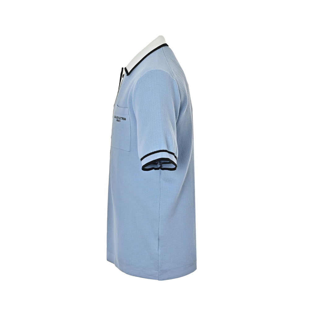 Louis Vuitton Pocket Badge Embroidered Knit Short-Sleeve Shirt — Light Blue