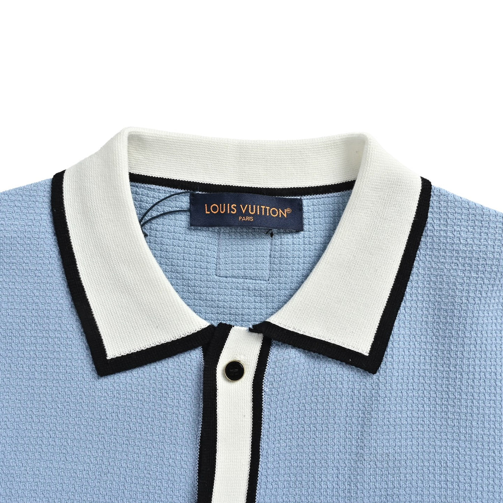 Louis Vuitton Pocket Badge Embroidered Knit Short-Sleeve Shirt — Light Blue