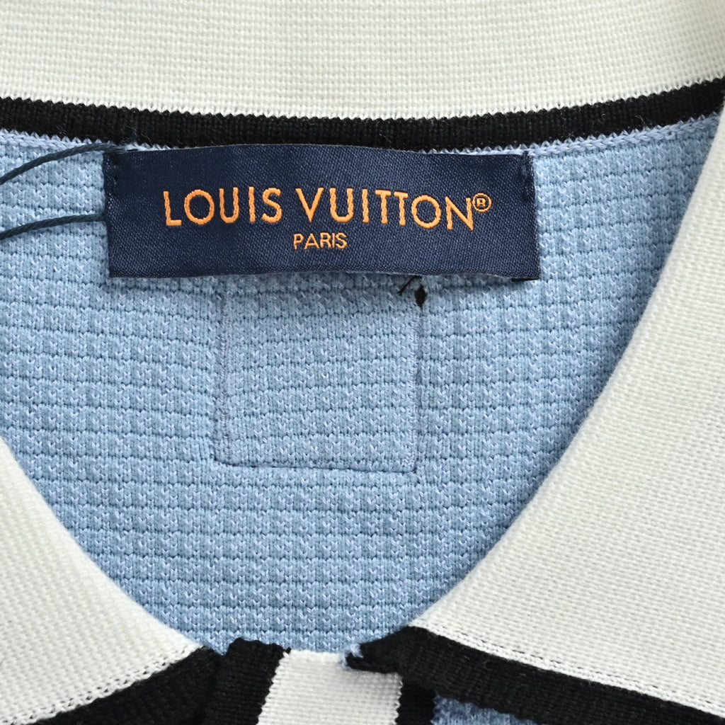 Louis Vuitton Pocket Badge Embroidered Knit Short-Sleeve Shirt — Light Blue